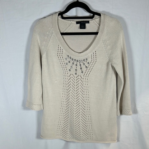 Chico's Cream Knit Sweater with Embellishments SIZE(M) - Picture 1 of 5